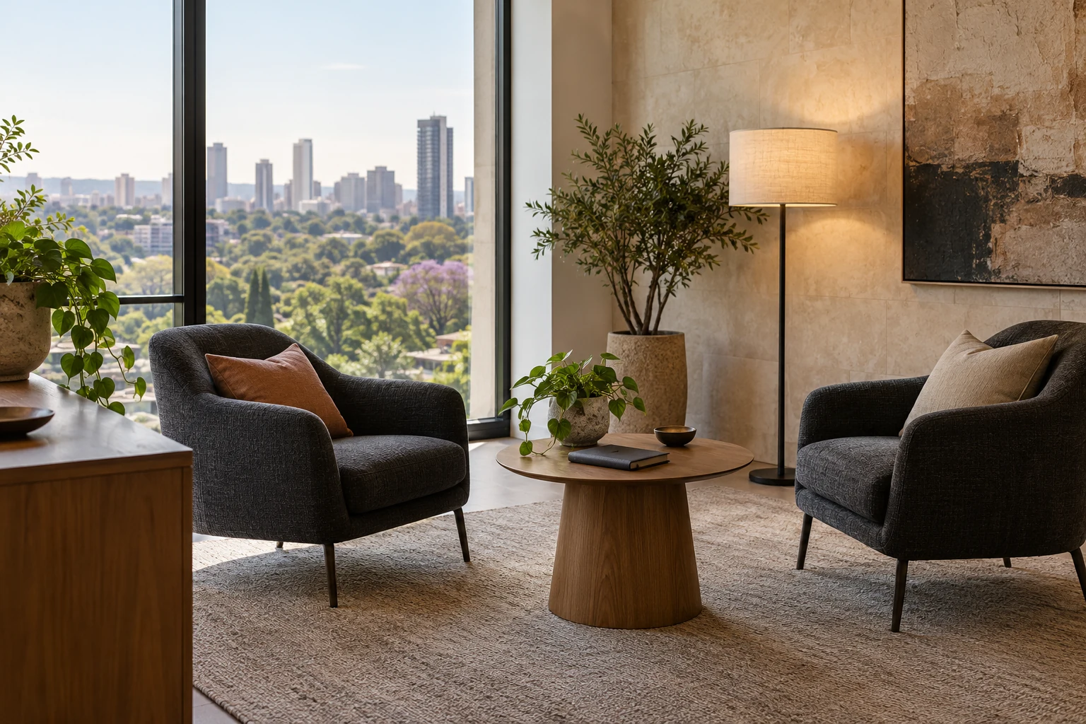 Illustrative coaching room with two chairs set up for a private conversation